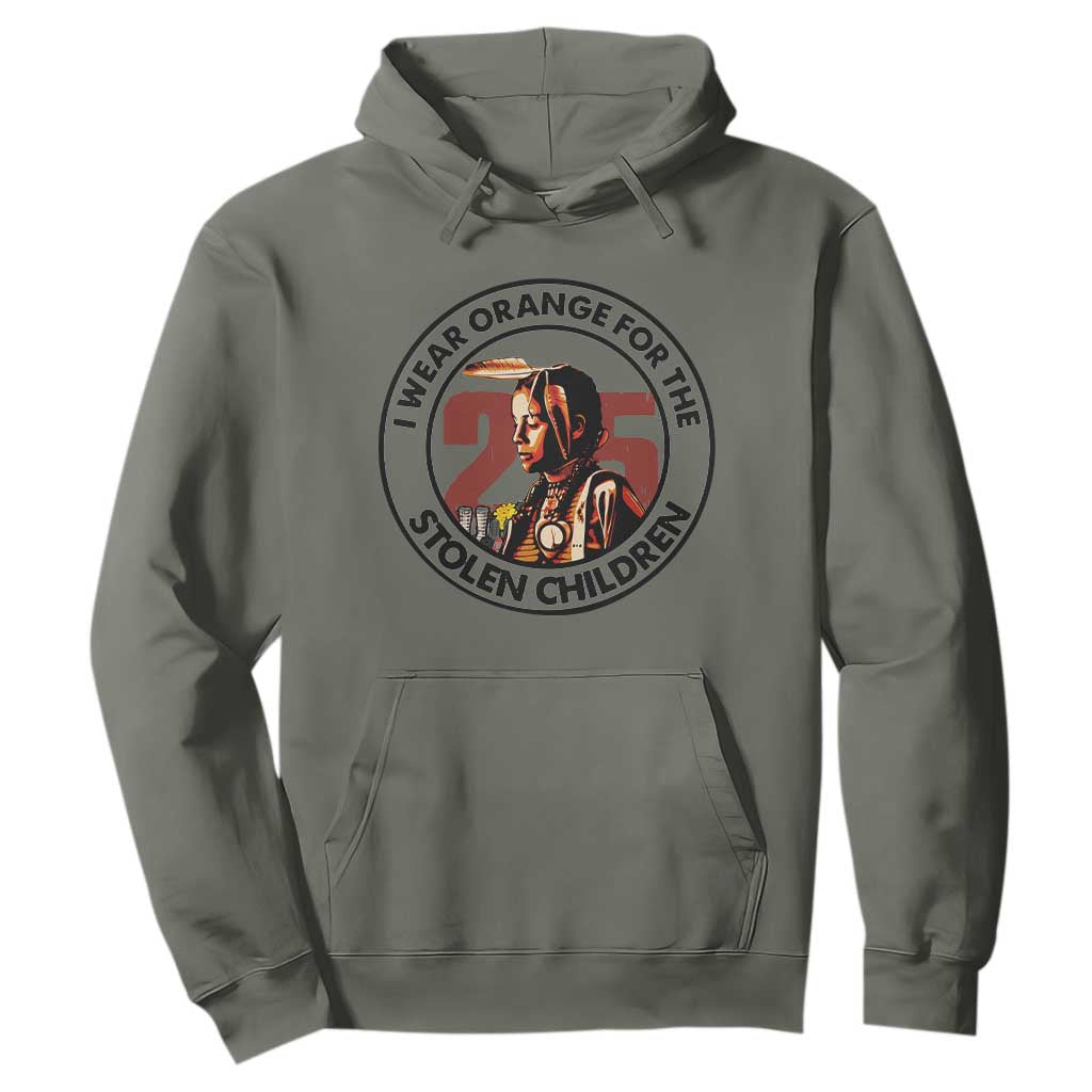 I Wear Orange For The 215 Stolen Children Hoodie Indigenous Girl Orange Shirt Day TS02 Military Green Print Your Wear
