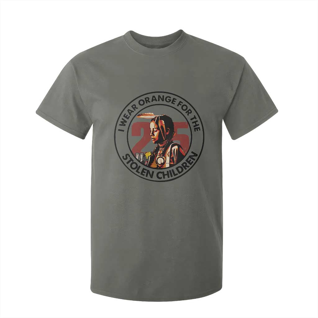 I Wear Orange For The 215 Stolen Children T Shirt For Kid Indigenous Girl Orange Shirt Day TS02 Military Green Print Your Wear