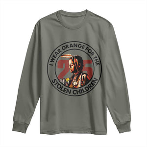I Wear Orange For The 215 Stolen Children Long Sleeve Shirt Indigenous Girl Orange Shirt Day TS02 Military Green Print Your Wear