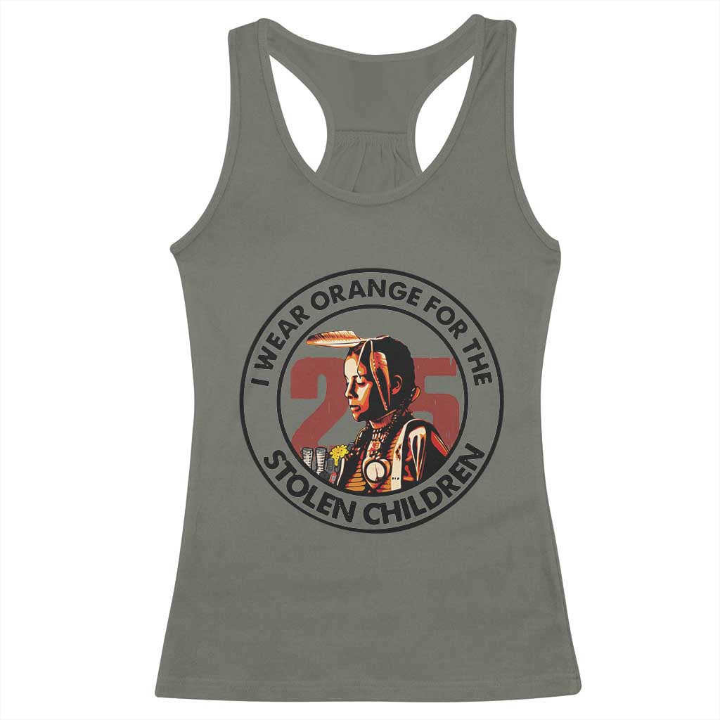 I Wear Orange For The 215 Stolen Children Racerback Tank Top Indigenous Girl Orange Shirt Day TS02 Military Green Print Your Wear