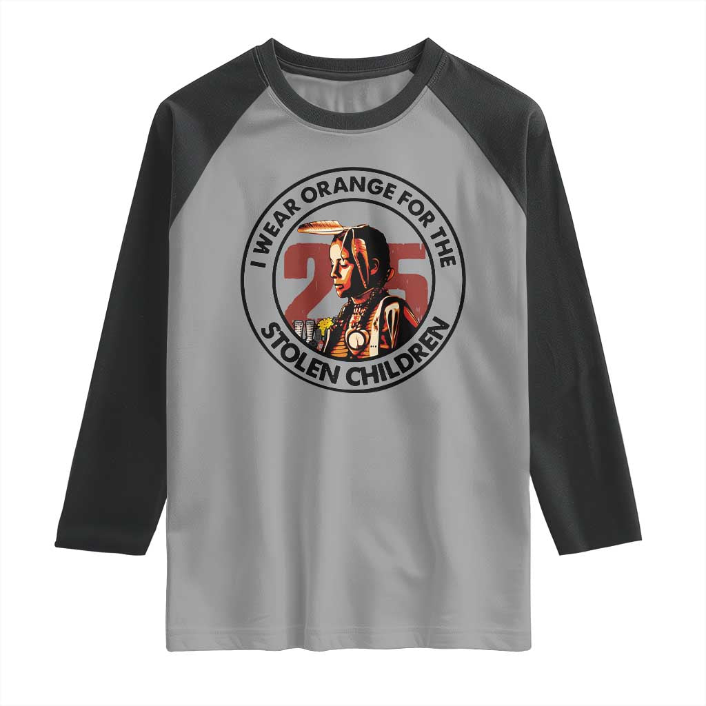 I Wear Orange For The 215 Stolen Children Raglan Shirt Indigenous Girl Orange Shirt Day TS02 Sport Gray Black Print Your Wear