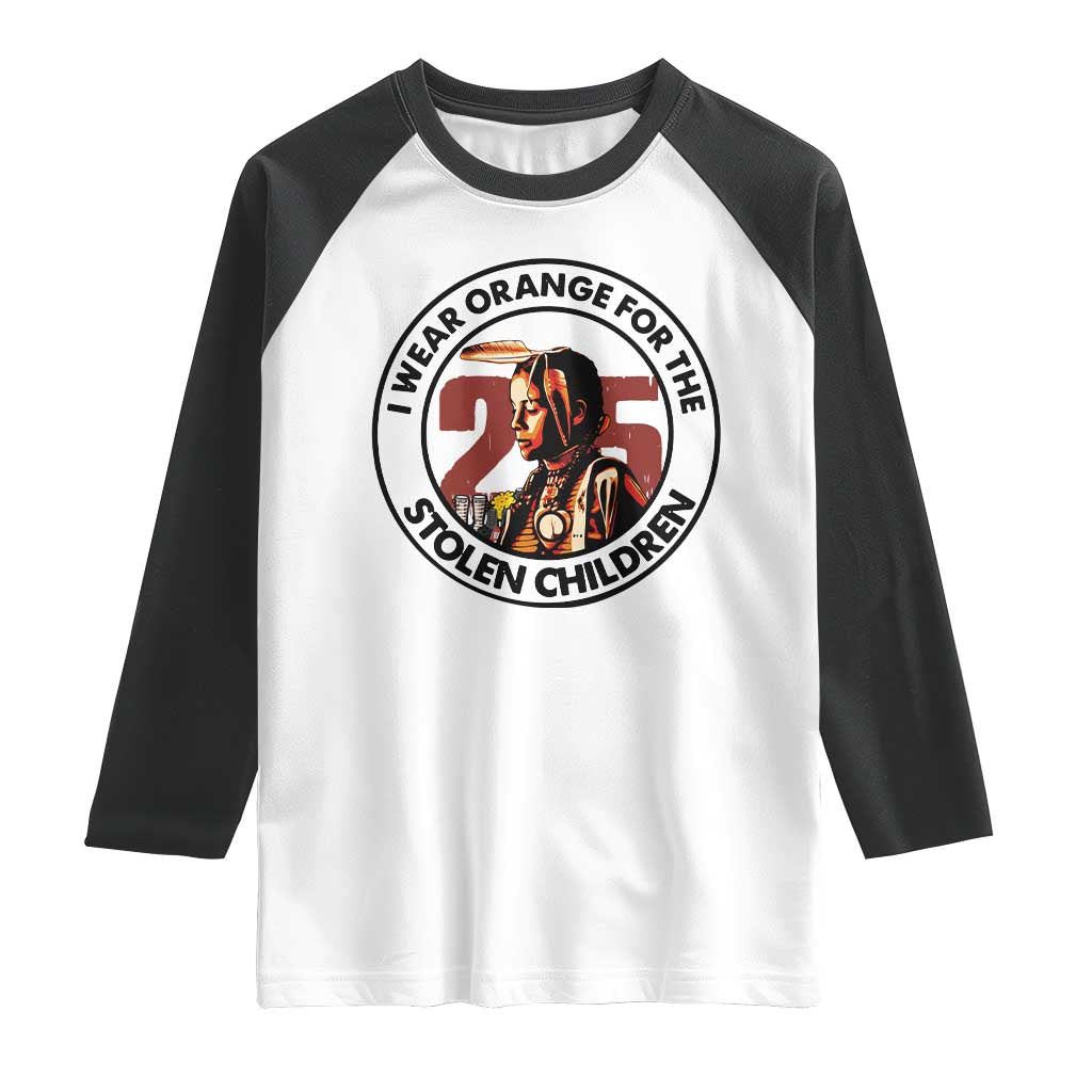 I Wear Orange For The 215 Stolen Children Raglan Shirt Indigenous Girl Orange Shirt Day TS02 White Black Print Your Wear