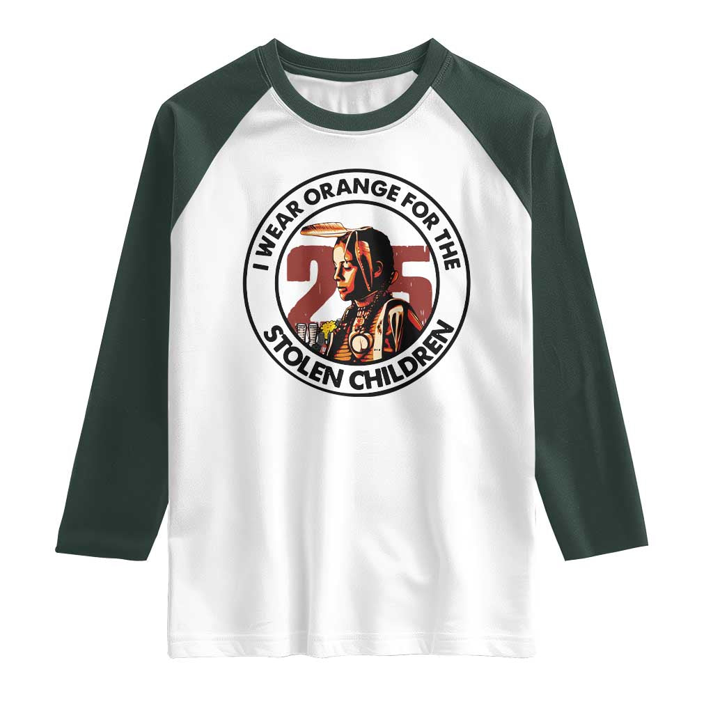 I Wear Orange For The 215 Stolen Children Raglan Shirt Indigenous Girl Orange Shirt Day TS02 White Dark Forest Green Print Your Wear