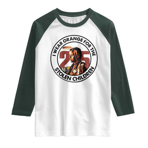 I Wear Orange For The 215 Stolen Children Raglan Shirt Indigenous Girl Orange Shirt Day TS02 White Dark Forest Green Print Your Wear