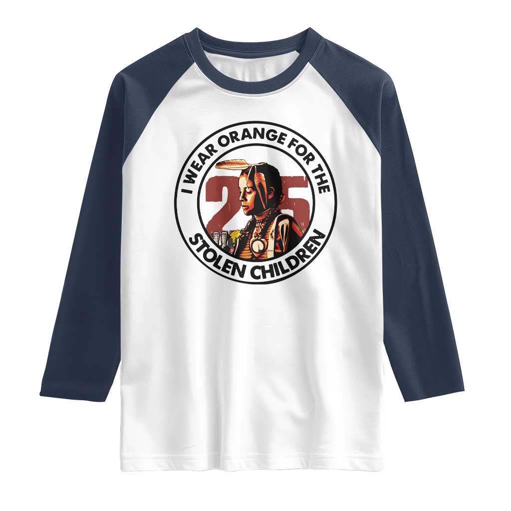 I Wear Orange For The 215 Stolen Children Raglan Shirt Indigenous Girl Orange Shirt Day TS02 White Navy Print Your Wear