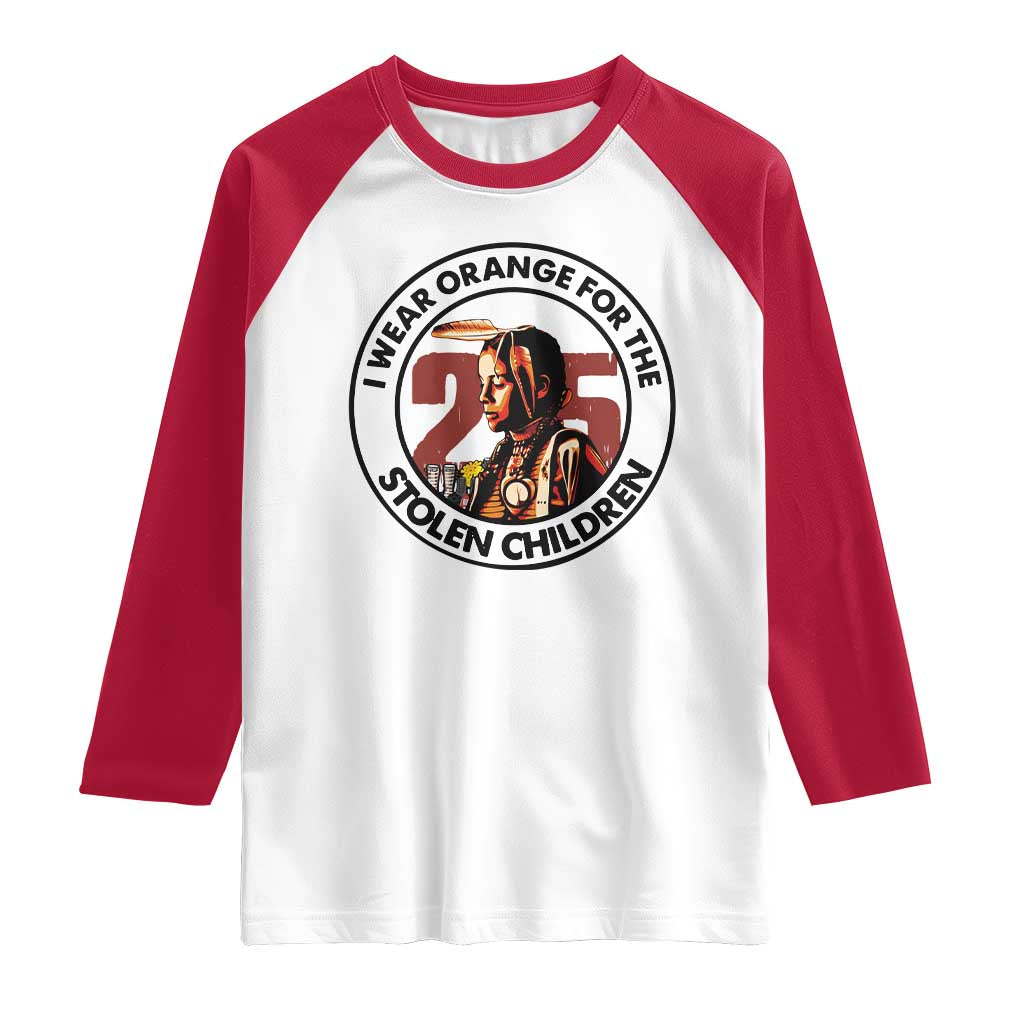 I Wear Orange For The 215 Stolen Children Raglan Shirt Indigenous Girl Orange Shirt Day TS02 White Red Print Your Wear