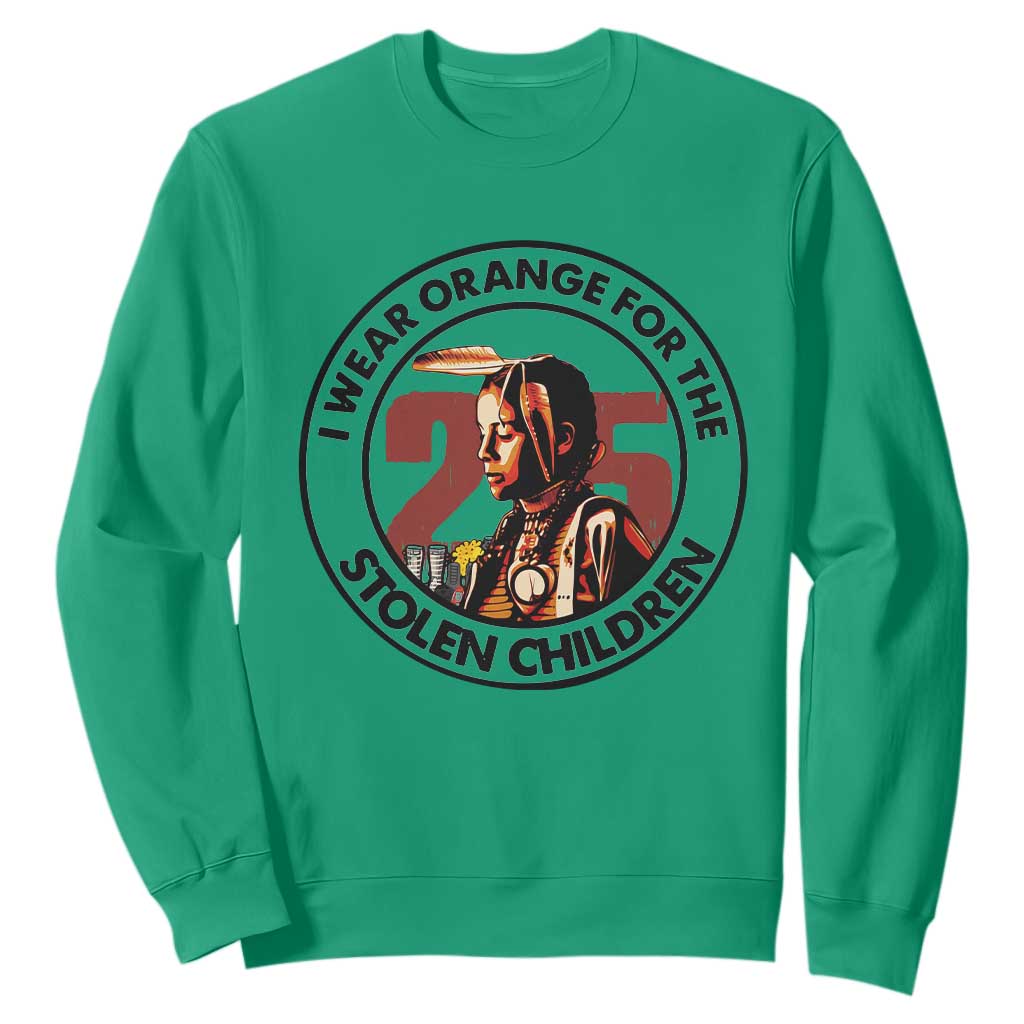 I Wear Orange For The 215 Stolen Children Sweatshirt Indigenous Girl Orange Shirt Day TS02 Irish Green Print Your Wear