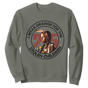 I Wear Orange For The 215 Stolen Children Sweatshirt Indigenous Girl Orange Shirt Day TS02 Military Green Print Your Wear
