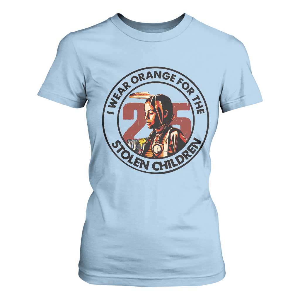 I Wear Orange For The 215 Stolen Children T Shirt For Women Indigenous Girl Orange Shirt Day TS02 Light Blue Print Your Wear