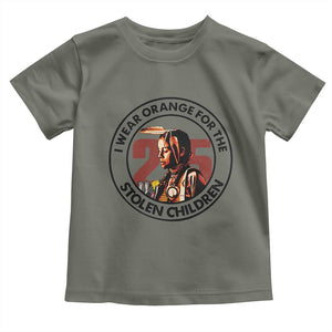 I Wear Orange For The 215 Stolen Children Toddler T Shirt Indigenous Girl Orange Shirt Day TS02 Military Green Print Your Wear