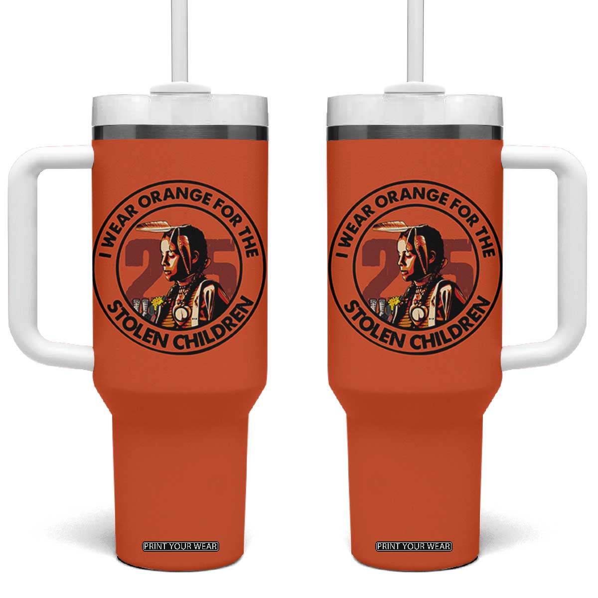 I Wear Orange For The 215 Stolen Children Tumbler With Handle Indigenous Girl Orange Shirt Day TS02 One Size: 40 oz Orange Print Your Wear