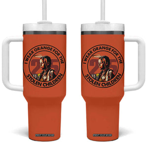 I Wear Orange For The 215 Stolen Children Tumbler With Handle Indigenous Girl Orange Shirt Day TS02 One Size: 40 oz Orange Print Your Wear