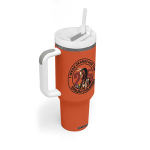 I Wear Orange For The 215 Stolen Children Tumbler With Handle Indigenous Girl Orange Shirt Day TS02 Print Your Wear