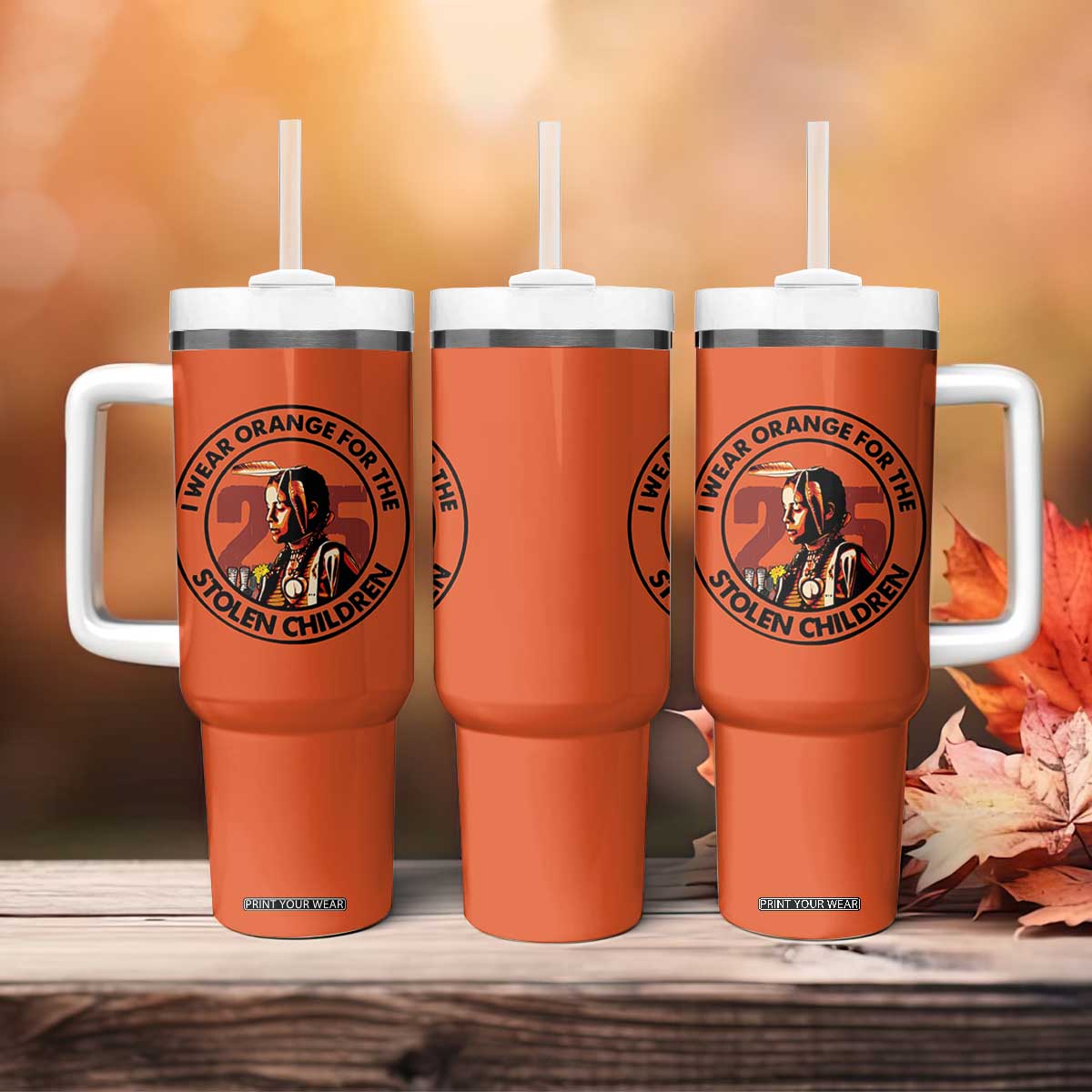 I Wear Orange For The 215 Stolen Children Tumbler With Handle Indigenous Girl Orange Shirt Day TS02 Print Your Wear