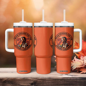 I Wear Orange For The 215 Stolen Children Tumbler With Handle Indigenous Girl Orange Shirt Day TS02 Print Your Wear