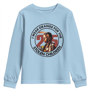 I Wear Orange For The 215 Stolen Children Youth Sweatshirt Indigenous Girl Orange Shirt Day TS02 Light Blue Print Your Wear