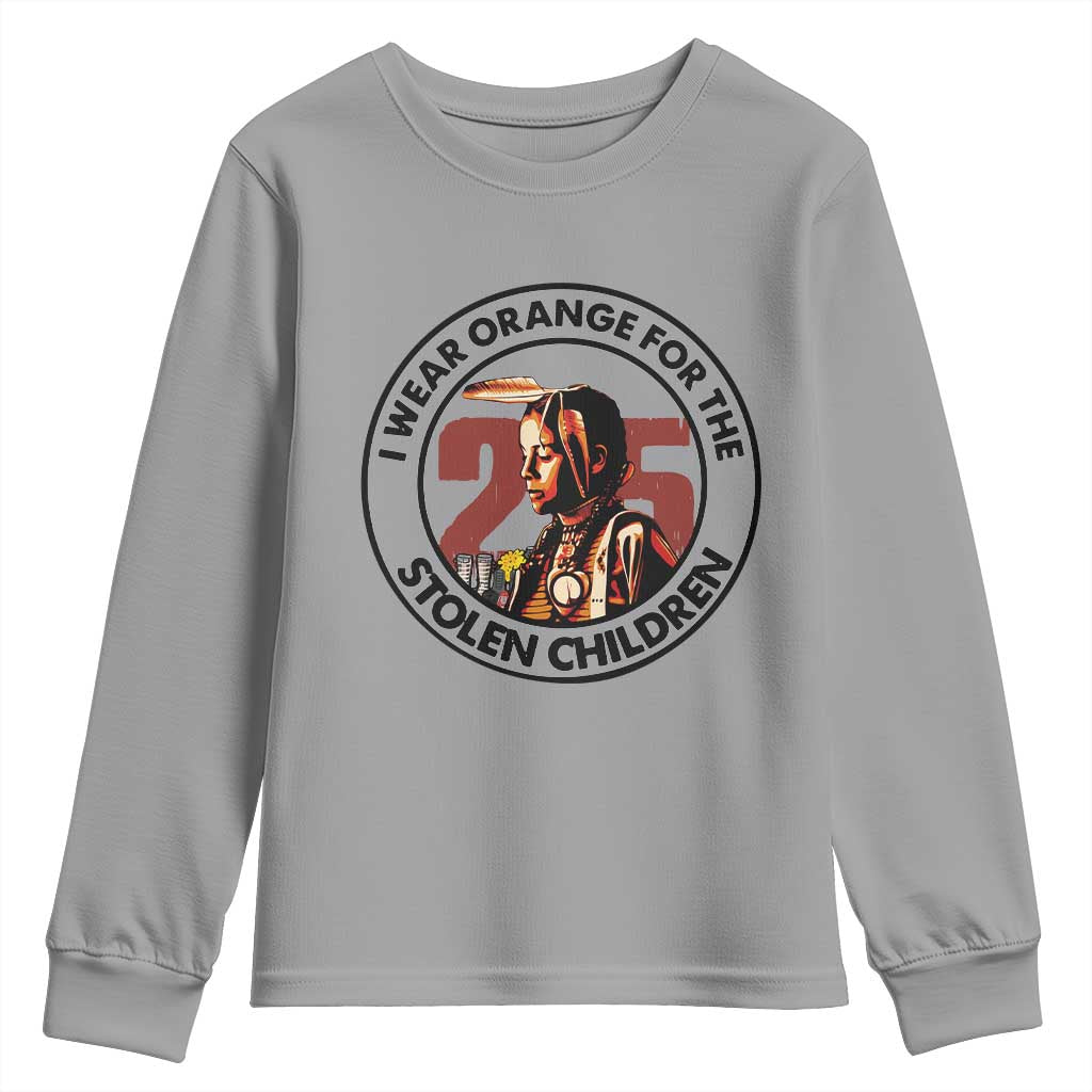 I Wear Orange For The 215 Stolen Children Youth Sweatshirt Indigenous Girl Orange Shirt Day TS02 Sport Gray Print Your Wear