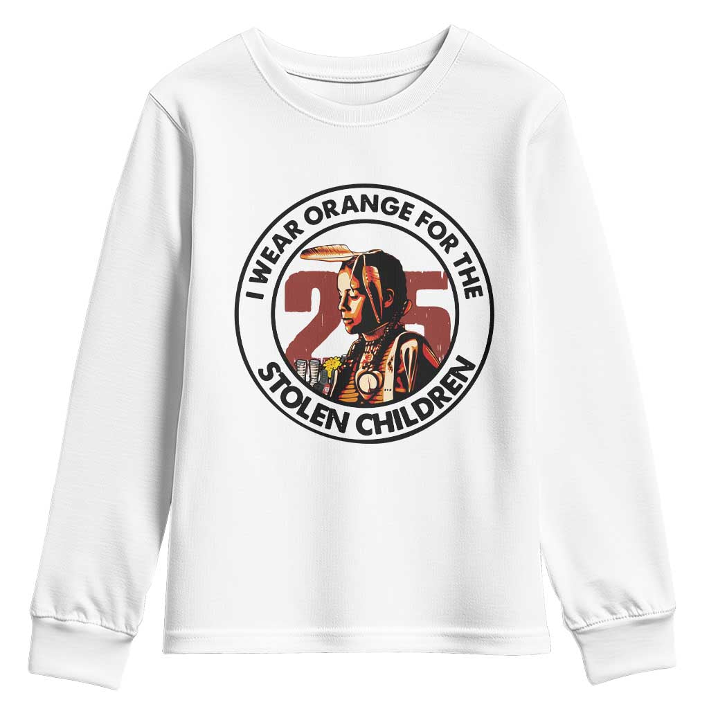 I Wear Orange For The 215 Stolen Children Youth Sweatshirt Indigenous Girl Orange Shirt Day TS02 White Print Your Wear