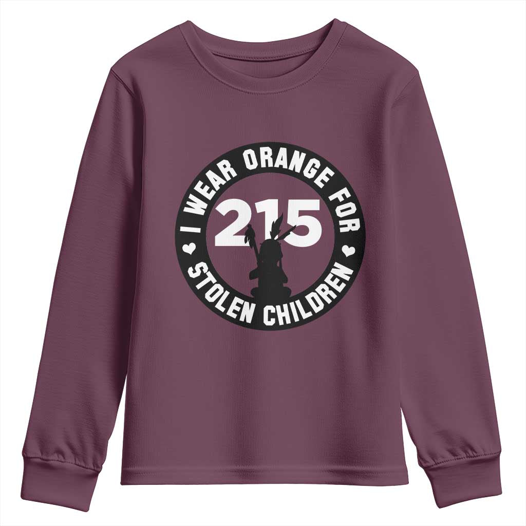 Orange Shirt Day 215 Memorial Youth Sweatshirt I Wear Orange For Stolen Children Indigenous Tribute TS02 Maroon Print Your Wear