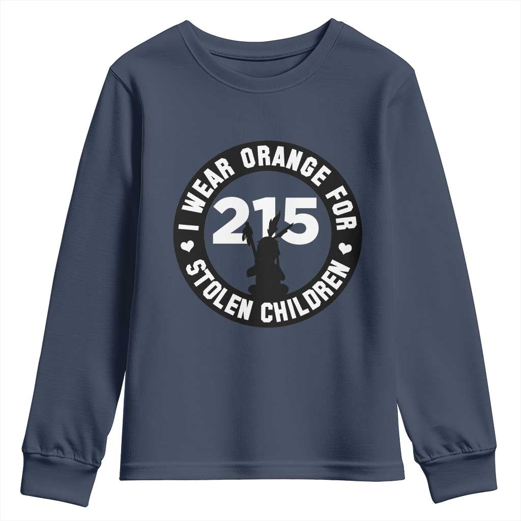 Orange Shirt Day 215 Memorial Youth Sweatshirt I Wear Orange For Stolen Children Indigenous Tribute TS02 Navy Print Your Wear