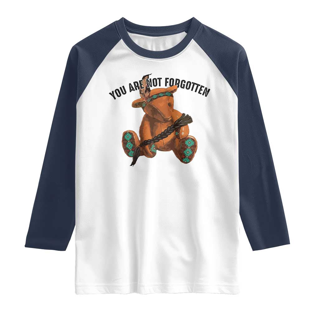 Orange Shirt Day Memorial Bear Raglan Shirt You Are Not Forgotten Stolen Children Tribute TS02 White Navy Print Your Wear