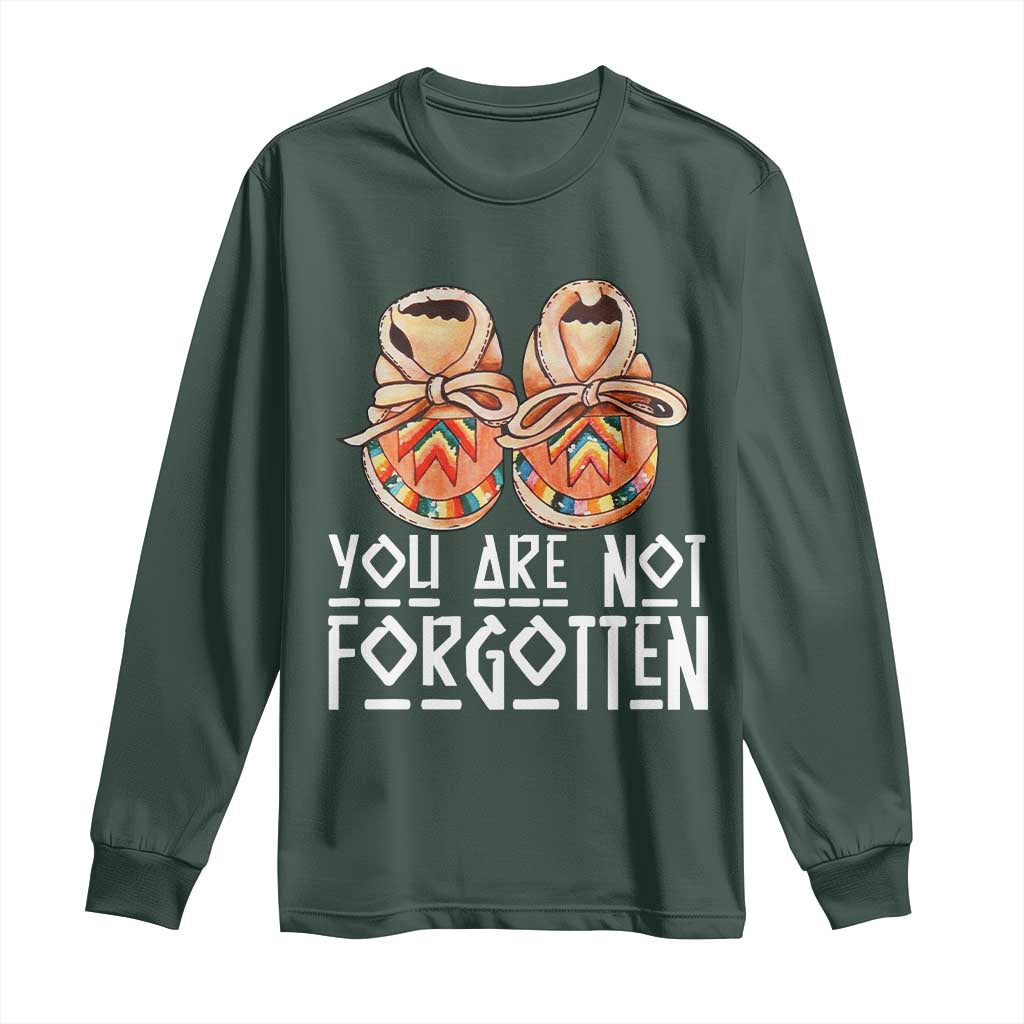 Orange Shirt Day Memorial Moccasins Long Sleeve Shirt You Are Not Forgotten Indigenous Remembrance for Stolen Children TS02 Dark Forest Green Print Your Wear