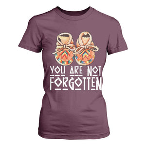 Orange Shirt Day Memorial Moccasins T Shirt For Women You Are Not Forgotten Indigenous Remembrance for Stolen Children TS02 Maroon Print Your Wear