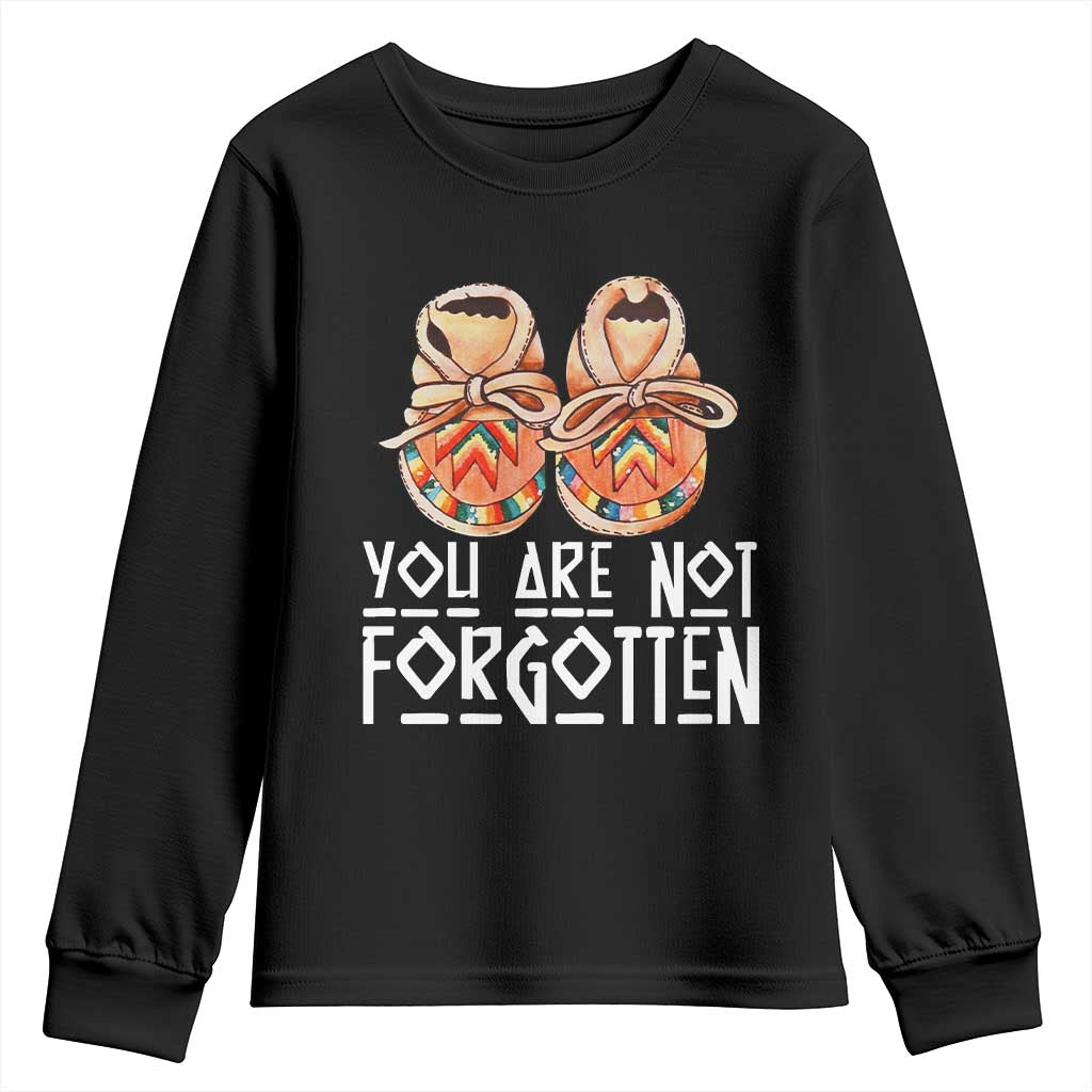 Orange Shirt Day Memorial Moccasins Youth Sweatshirt You Are Not Forgotten Indigenous Remembrance for Stolen Children TS02 Black Print Your Wear