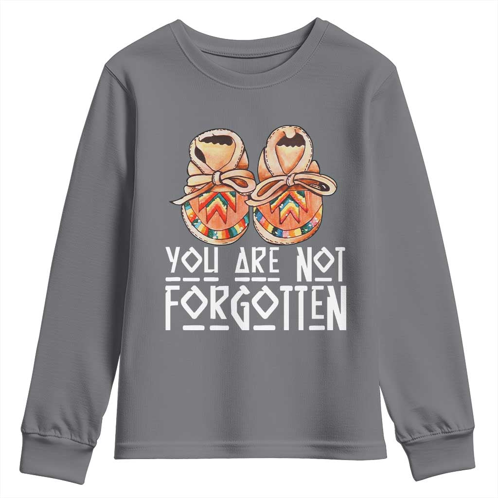 Orange Shirt Day Memorial Moccasins Youth Sweatshirt You Are Not Forgotten Indigenous Remembrance for Stolen Children TS02 Charcoal Print Your Wear
