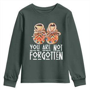Orange Shirt Day Memorial Moccasins Youth Sweatshirt You Are Not Forgotten Indigenous Remembrance for Stolen Children TS02 Dark Forest Green Print Your Wear
