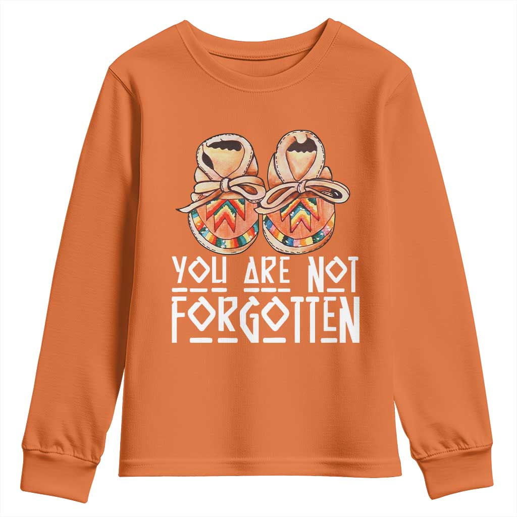Orange Shirt Day Memorial Moccasins Youth Sweatshirt You Are Not Forgotten Indigenous Remembrance for Stolen Children TS02 Orange Print Your Wear