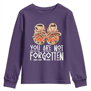 Orange Shirt Day Memorial Moccasins Youth Sweatshirt You Are Not Forgotten Indigenous Remembrance for Stolen Children TS02 Purple Print Your Wear