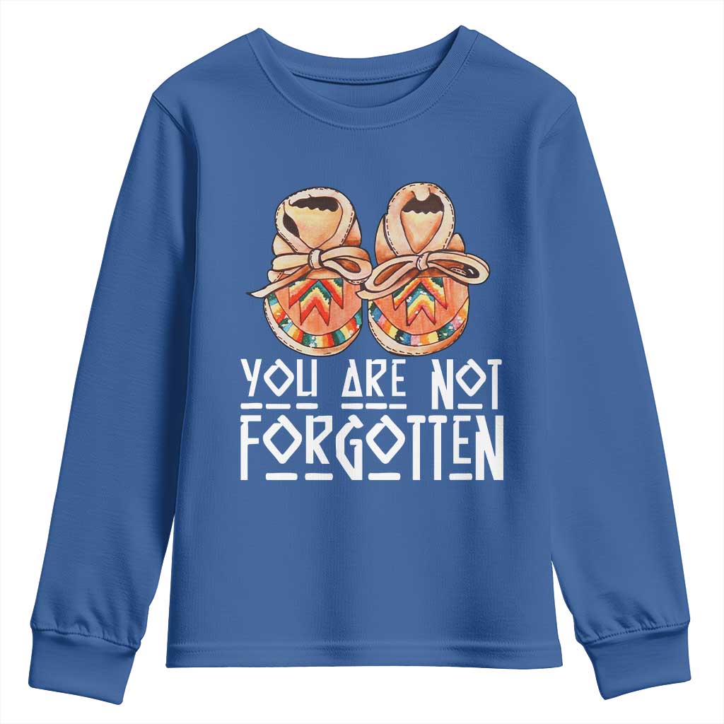 Orange Shirt Day Memorial Moccasins Youth Sweatshirt You Are Not Forgotten Indigenous Remembrance for Stolen Children TS02 Royal Blue Print Your Wear
