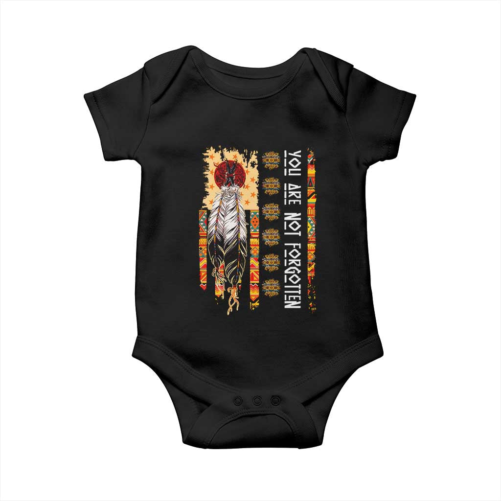 Orange Shirt Day Feather Flag Baby Onesie You Are Not Forgotten Indigenous Tribute TS02 Black Print Your Wear