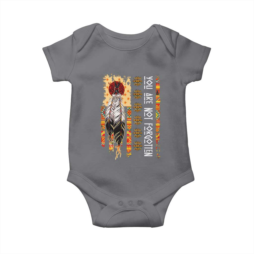 Orange Shirt Day Feather Flag Baby Onesie You Are Not Forgotten Indigenous Tribute TS02 Charcoal Print Your Wear