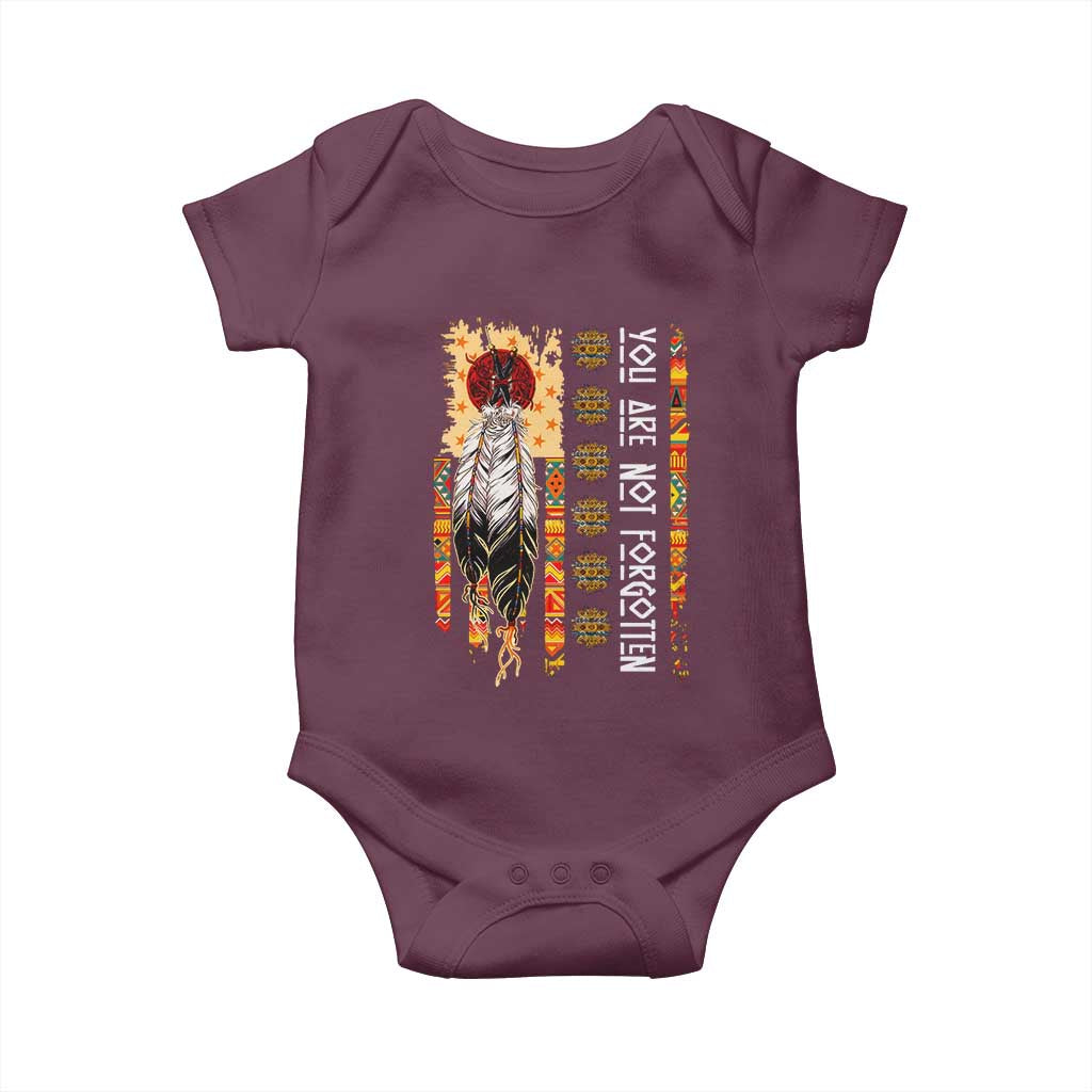 Orange Shirt Day Feather Flag Baby Onesie You Are Not Forgotten Indigenous Tribute TS02 Maroon Print Your Wear