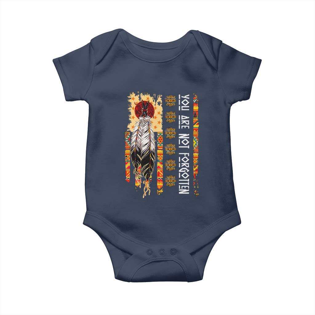 Orange Shirt Day Feather Flag Baby Onesie You Are Not Forgotten Indigenous Tribute TS02 Navy Print Your Wear