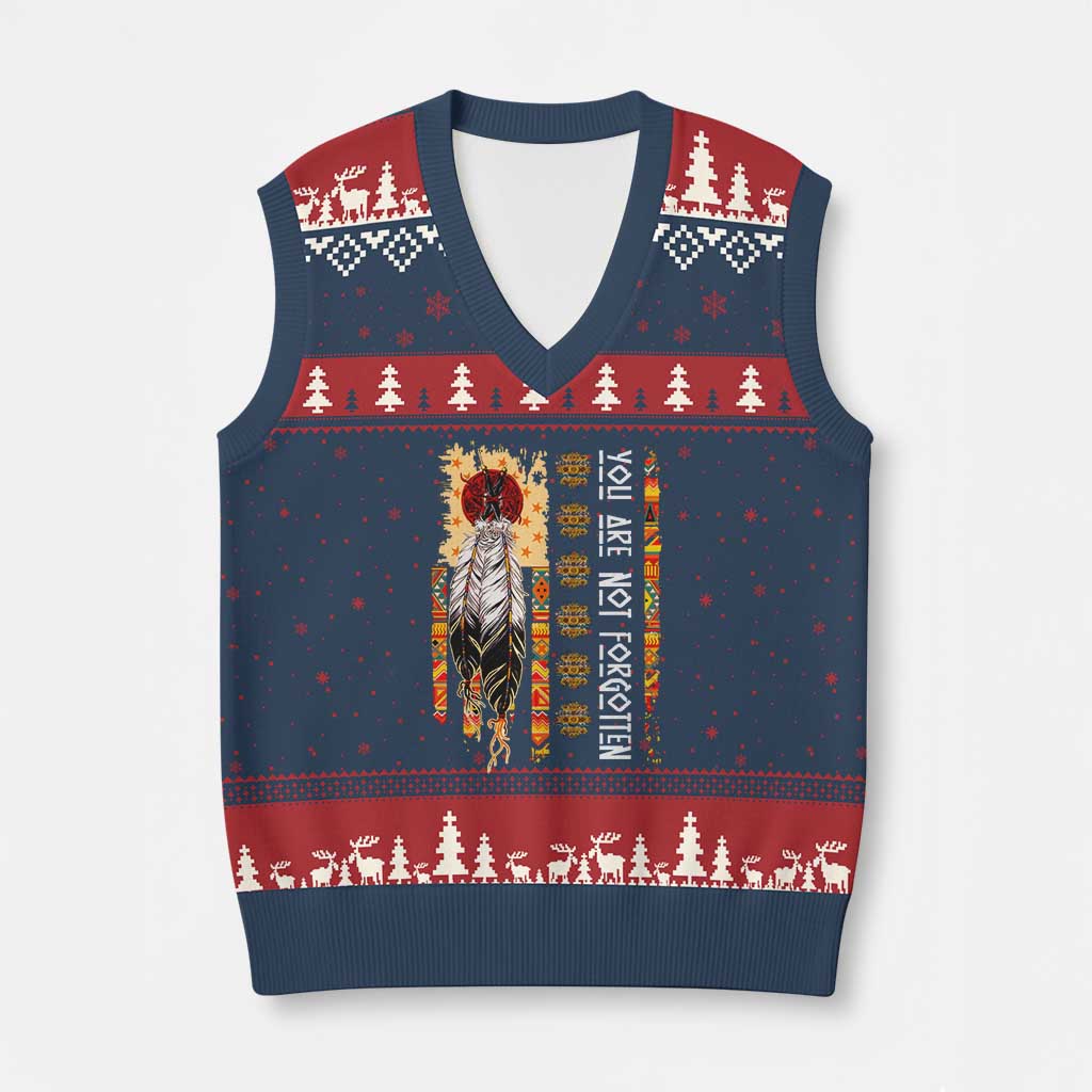 Orange Shirt Day Feather Flag V-Neck Knit Sweater Vest You Are Not Forgotten Indigenous Tribute TS02 Navy Red Print Your Wear