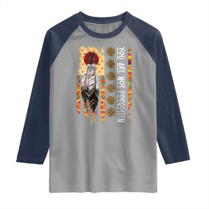 Orange Shirt Day Feather Flag Raglan Shirt You Are Not Forgotten Indigenous Tribute TS02 Sport Gray Navy Print Your Wear