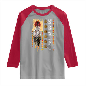 Orange Shirt Day Feather Flag Raglan Shirt You Are Not Forgotten Indigenous Tribute TS02 Sport Gray Red Print Your Wear