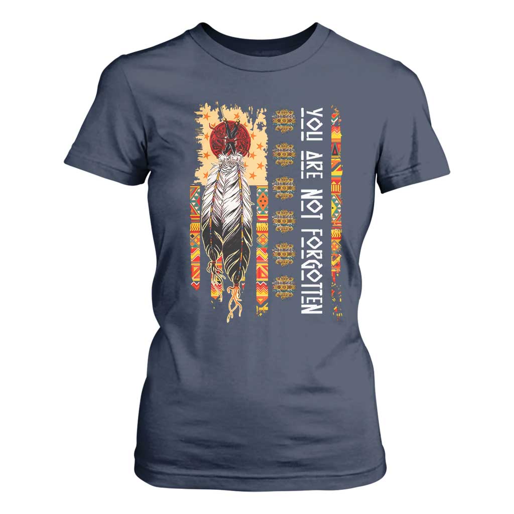 Orange Shirt Day Feather Flag T Shirt For Women You Are Not Forgotten Indigenous Tribute TS02 Navy Print Your Wear