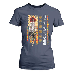 Orange Shirt Day Feather Flag T Shirt For Women You Are Not Forgotten Indigenous Tribute TS02 Navy Print Your Wear