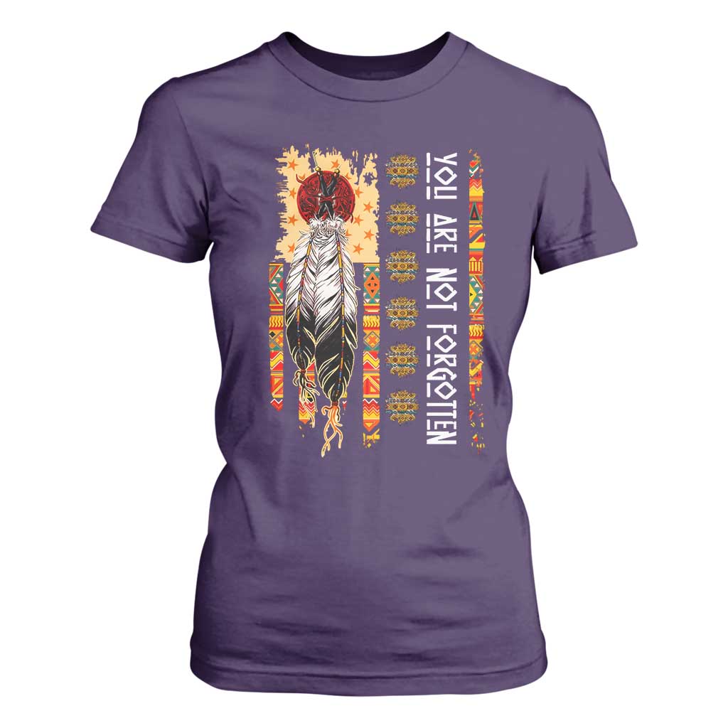 Orange Shirt Day Feather Flag T Shirt For Women You Are Not Forgotten Indigenous Tribute TS02 Purple Print Your Wear