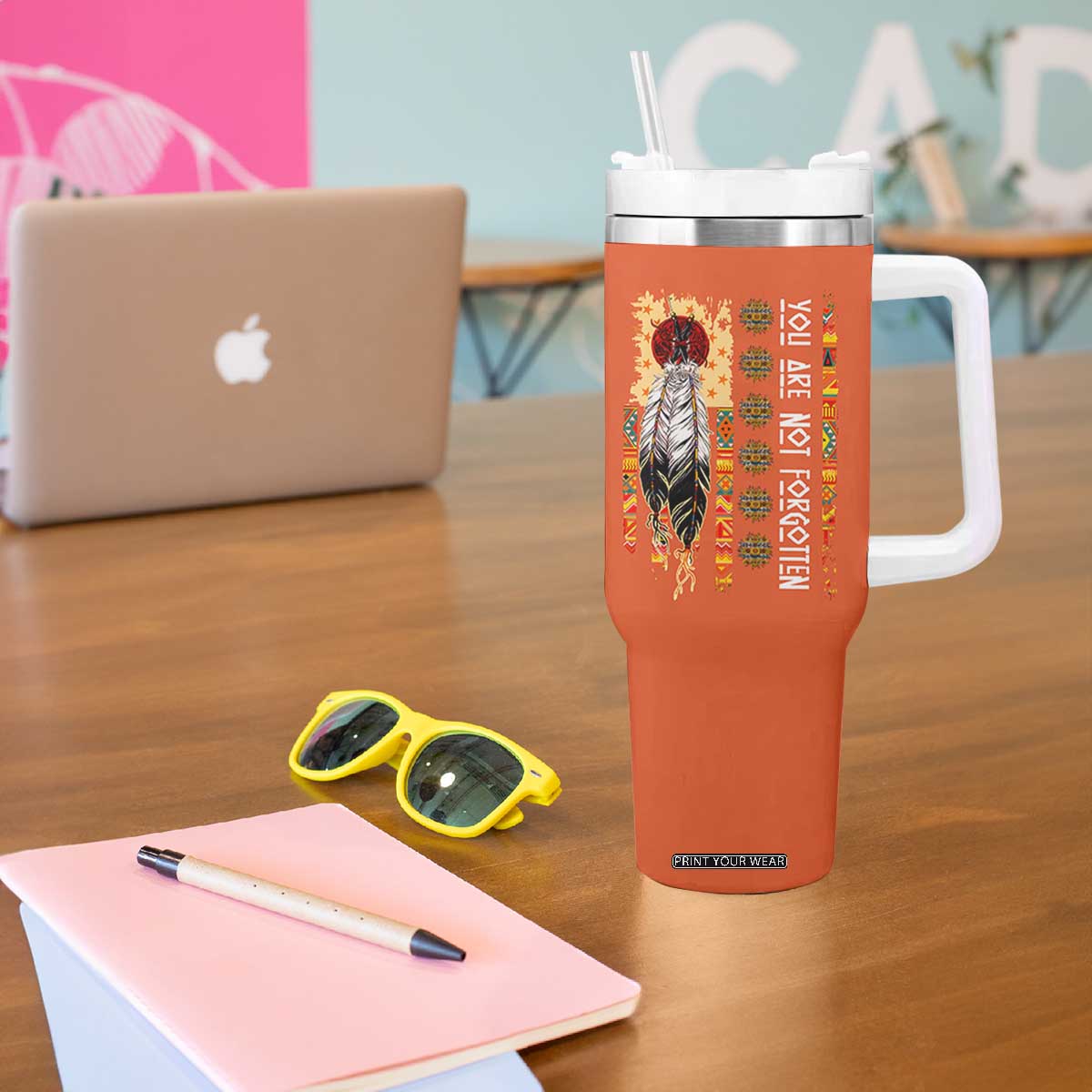 Orange Shirt Day Feather Flag Tumbler With Handle You Are Not Forgotten Indigenous Tribute TS02 Print Your Wear