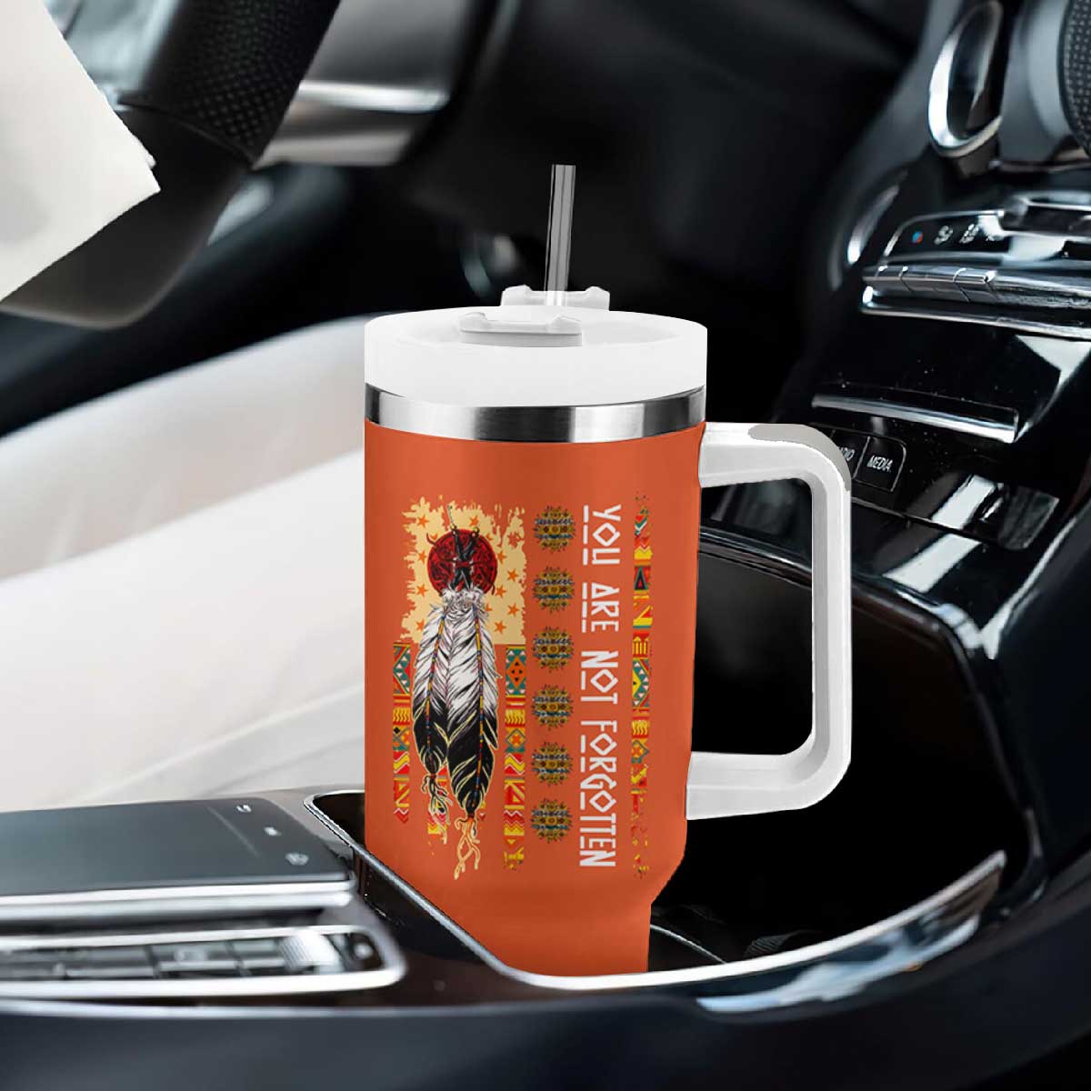 Orange Shirt Day Feather Flag Tumbler With Handle You Are Not Forgotten Indigenous Tribute TS02 Print Your Wear