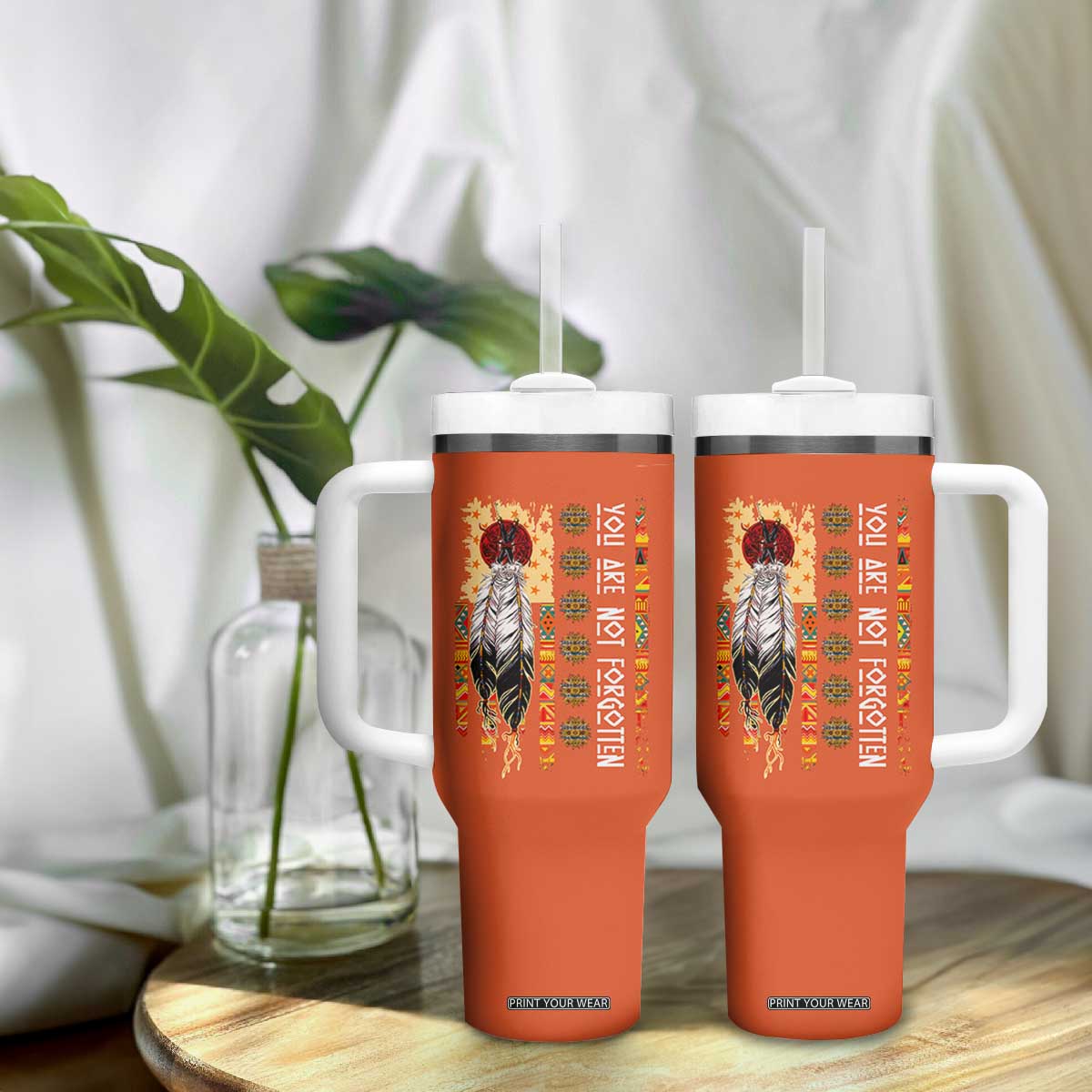 Orange Shirt Day Feather Flag Tumbler With Handle You Are Not Forgotten Indigenous Tribute TS02 Print Your Wear