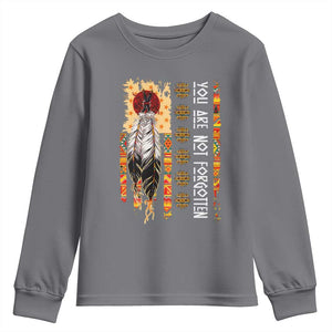 Orange Shirt Day Feather Flag Youth Sweatshirt You Are Not Forgotten Indigenous Tribute TS02 Charcoal Print Your Wear