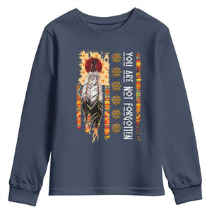 Orange Shirt Day Feather Flag Youth Sweatshirt You Are Not Forgotten Indigenous Tribute TS02 Navy Print Your Wear