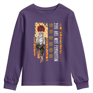 Orange Shirt Day Feather Flag Youth Sweatshirt You Are Not Forgotten Indigenous Tribute TS02 Purple Print Your Wear