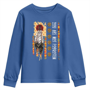 Orange Shirt Day Feather Flag Youth Sweatshirt You Are Not Forgotten Indigenous Tribute TS02 Royal Blue Print Your Wear